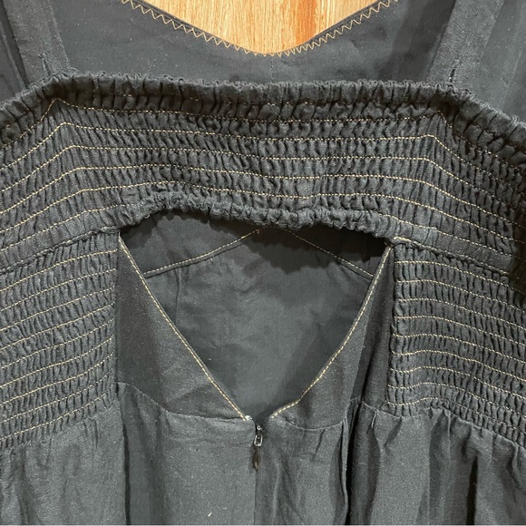 Anthropologie 1X Corset Bodice Linen Blend Embroidered Scalloped Hem Midi Dress - Picture 11 of 16